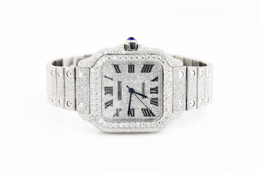Luxury Cartier Iced Out Real VVS Moissanite Diamond Hand Crafted Watch