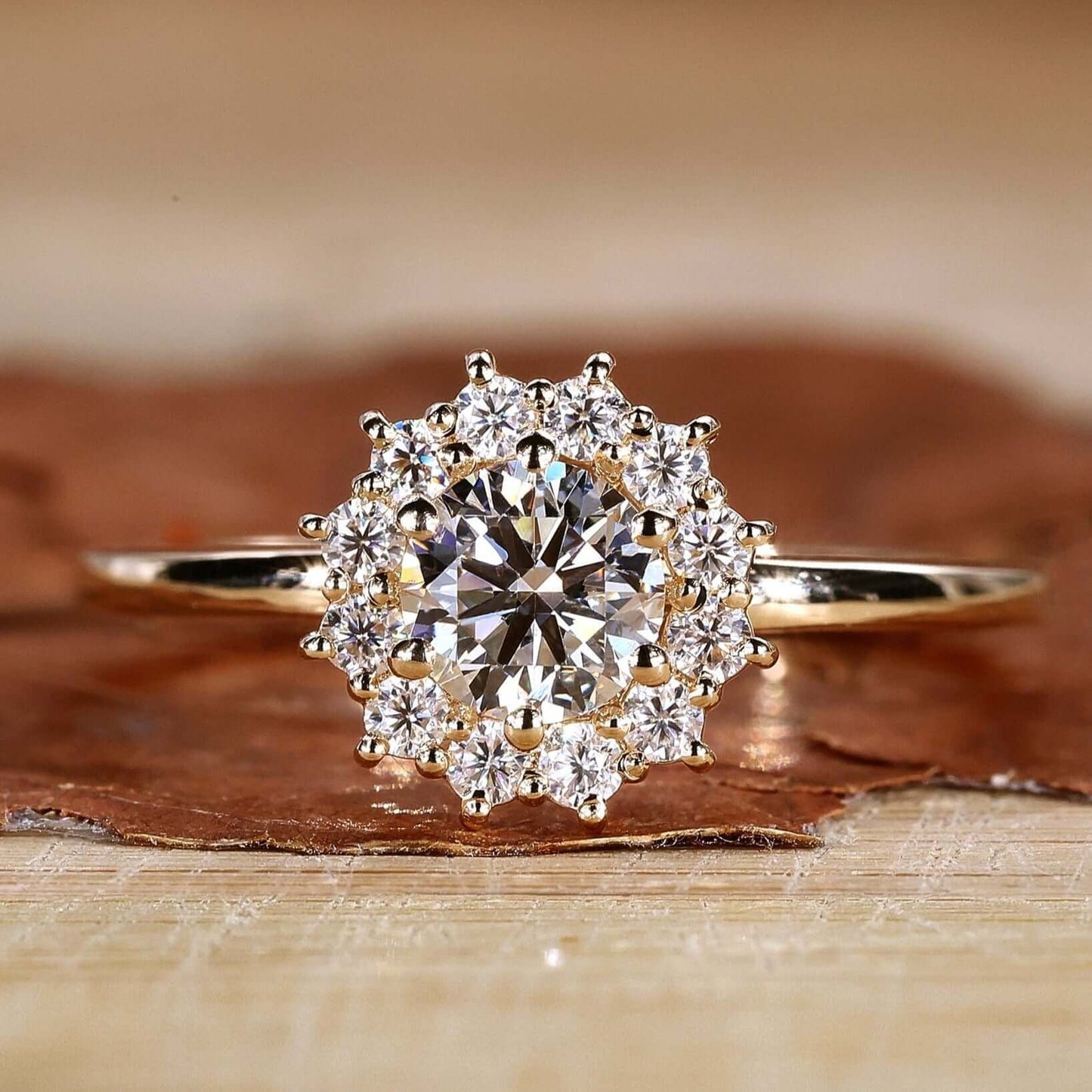 Sparkle Round Cut White Lab Grown Diamond Halo Engagement Gold Ring  Shree Diamond Mfg