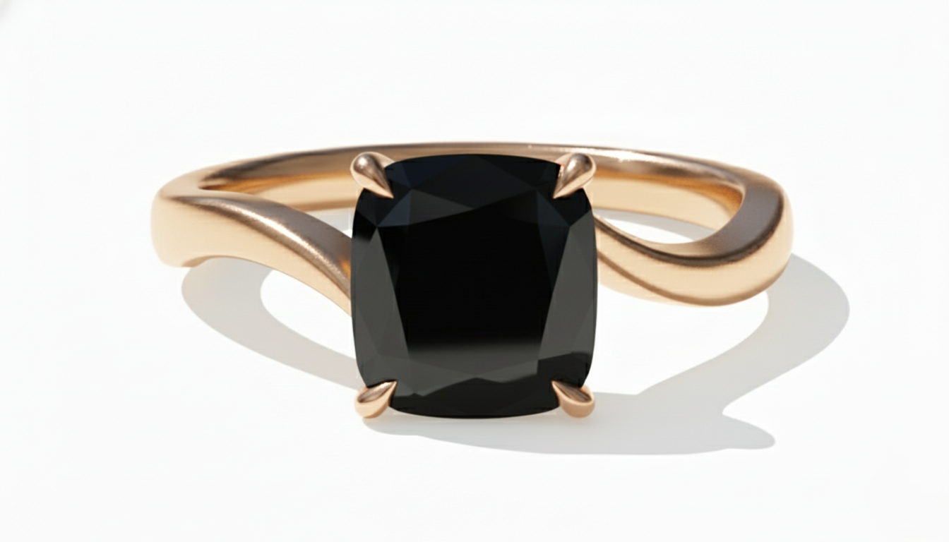 Cushion Shape Black Opaque Color Diamond Solitaire Engagement Ring