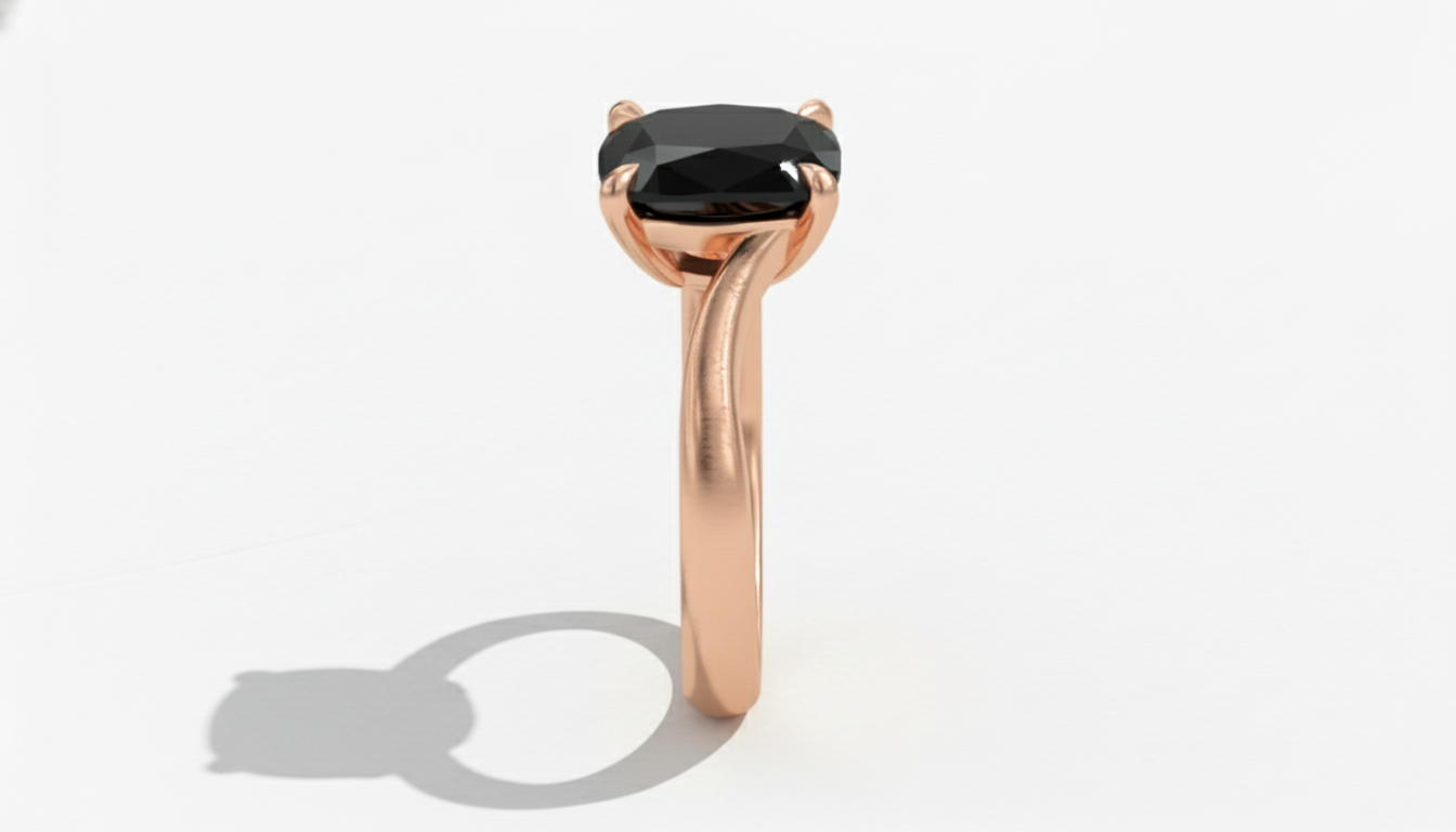 Cushion Shape Black Opaque Color Diamond Solitaire Engagement Ring