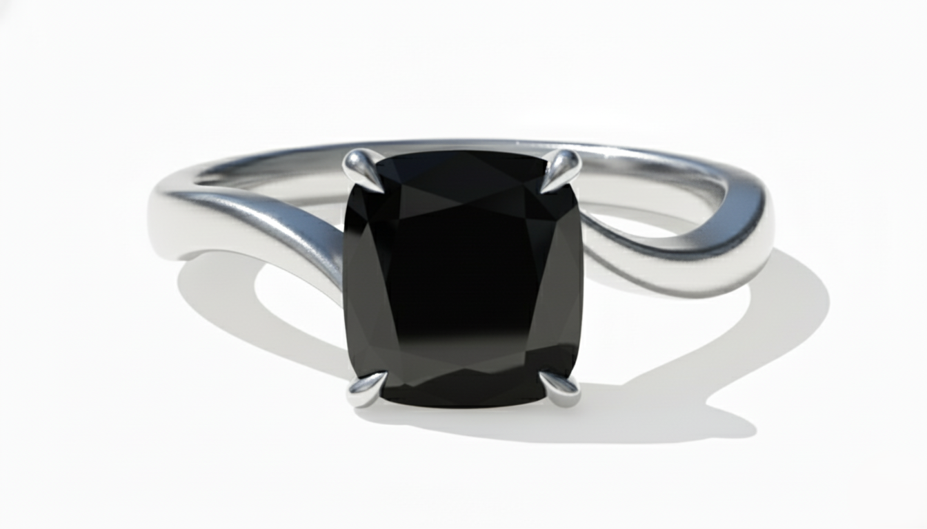 Cushion Shape Black Opaque Color Diamond Solitaire Engagement Ring