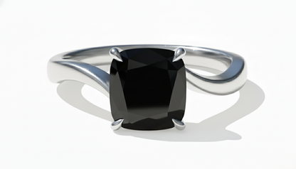 Cushion Shape Black Opaque Color Diamond Solitaire Engagement Ring