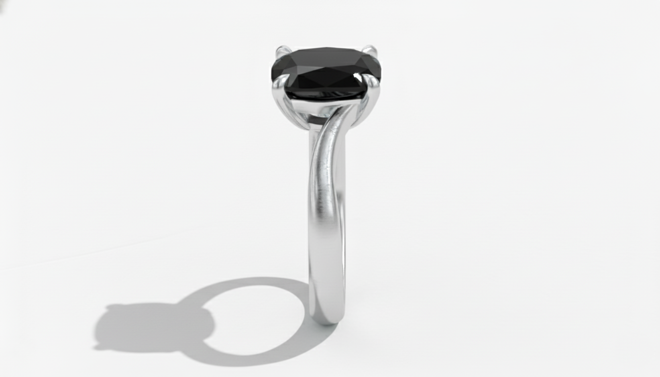 Cushion Shape Black Opaque Color Diamond Solitaire Engagement Ring