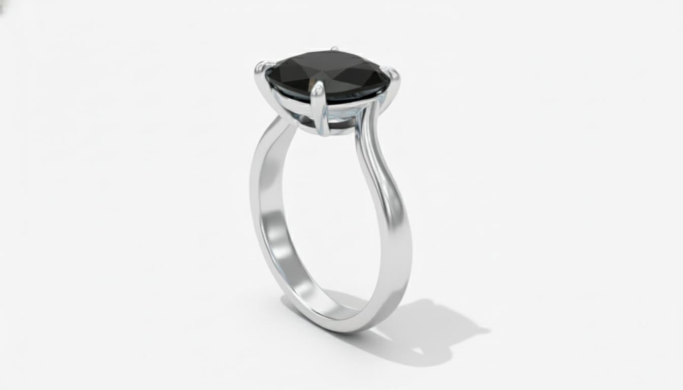 Cushion Shape Black Opaque Color Diamond Solitaire Engagement Ring