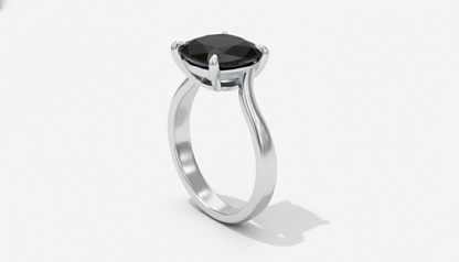 Cushion Shape Black Opaque Color Diamond Solitaire Engagement Ring