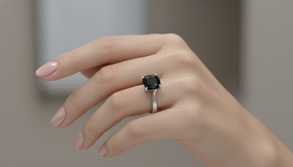 Cushion Shape Black Opaque Color Diamond Solitaire Engagement Ring