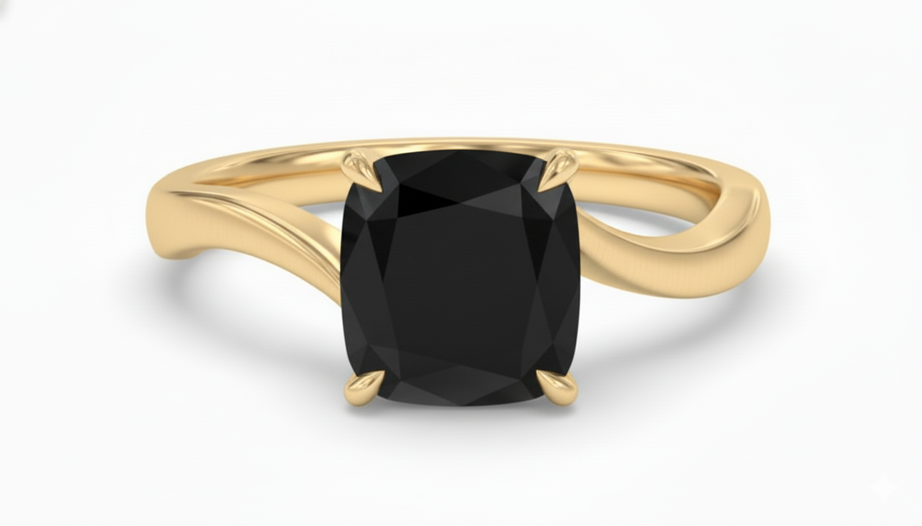 Cushion Shape Black Opaque Color Diamond Solitaire Engagement Ring - Shree Diamond Mfg
