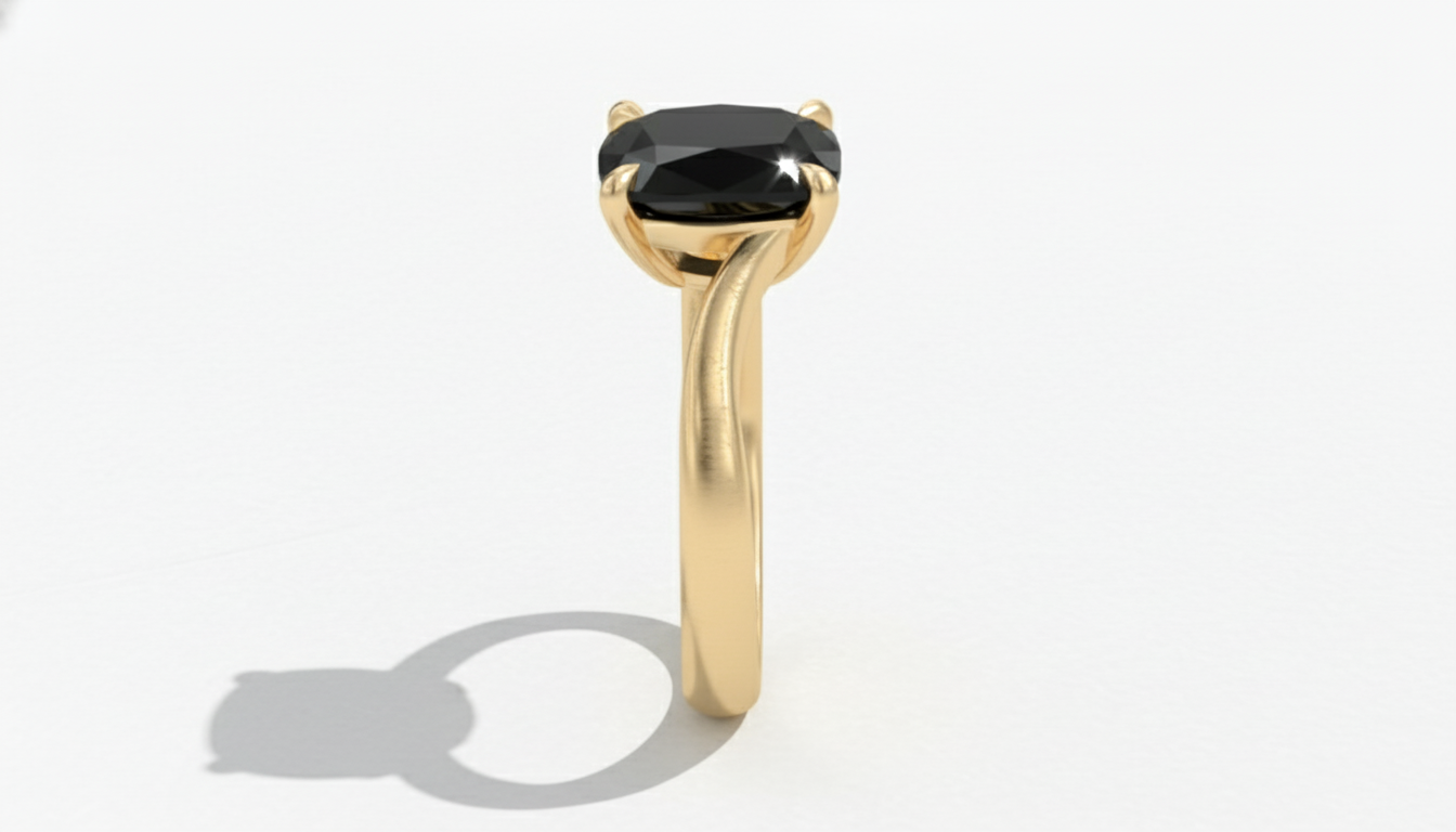 Cushion Shape Black Opaque Color Diamond Solitaire Engagement Ring