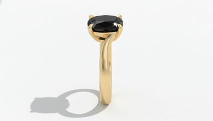 Cushion Shape Black Opaque Color Diamond Solitaire Engagement Ring