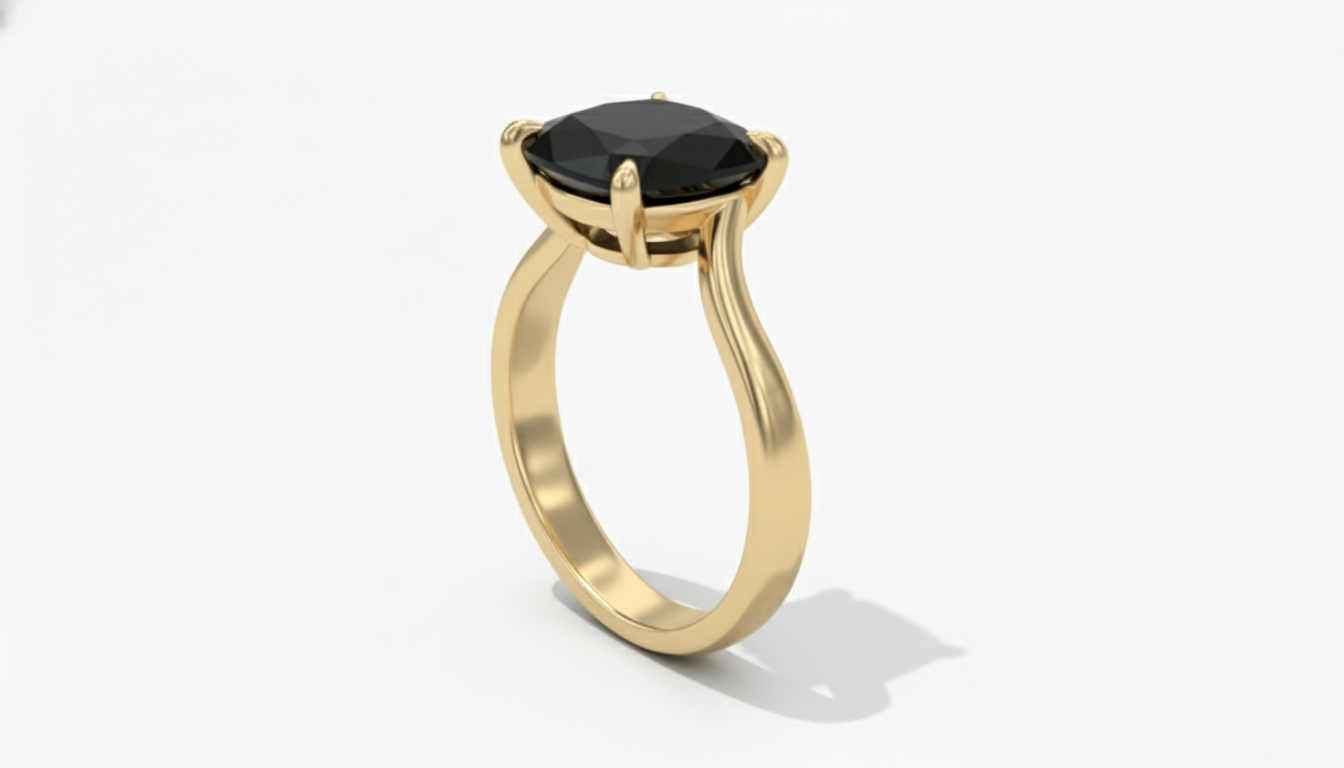 Cushion Shape Black Opaque Color Diamond Solitaire Engagement Ring