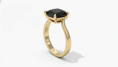 Cushion Shape Black Opaque Color Diamond Solitaire Engagement Ring