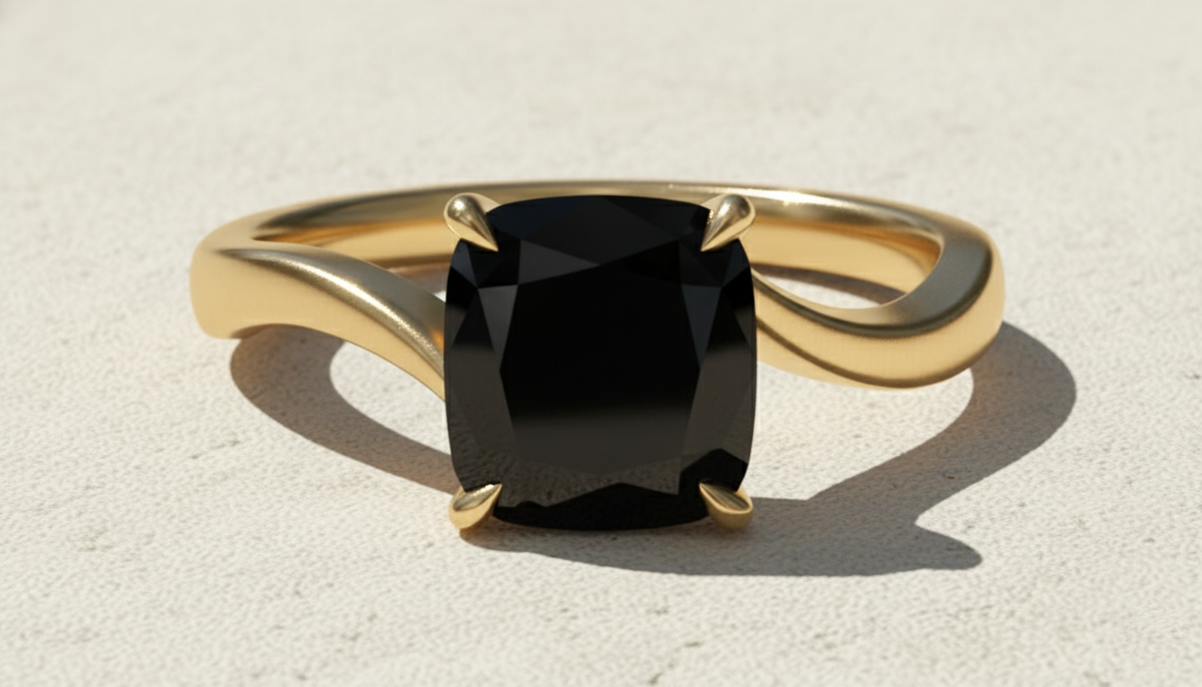 Cushion Shape Black Opaque Color Diamond Solitaire Engagement Ring