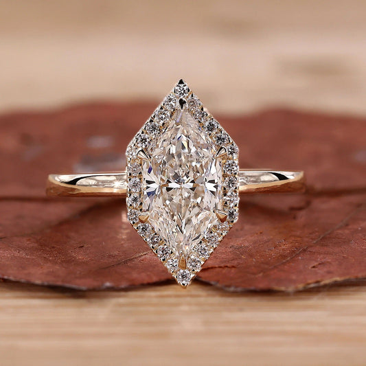 Marquise Cut Lab Grown White Diamond Engagement Gold Ring  Shree Diamond Mfg