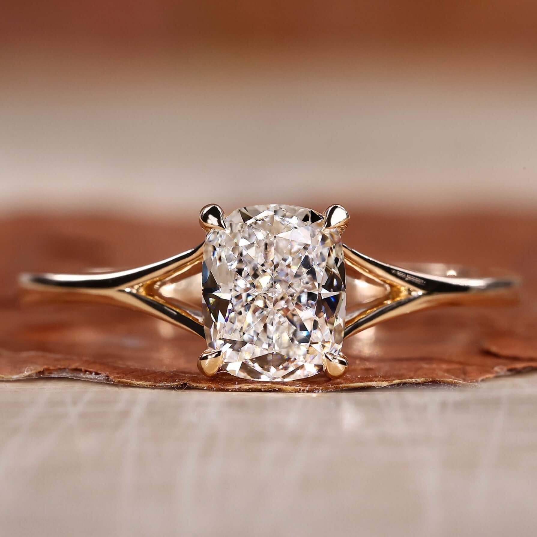 Square Cushion Cut Lab Grown Diamond Solitaire Prong Setting Engagement Gold Ring  Shree Diamond Mfg