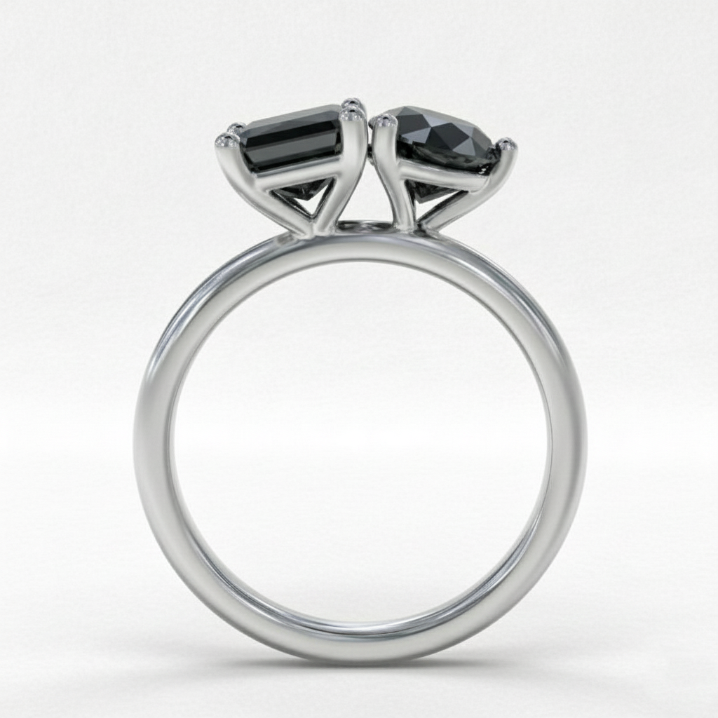 Emerald and Pear Fancy Black Color Diamonds Designer Ring - Shree Diamond Mfg