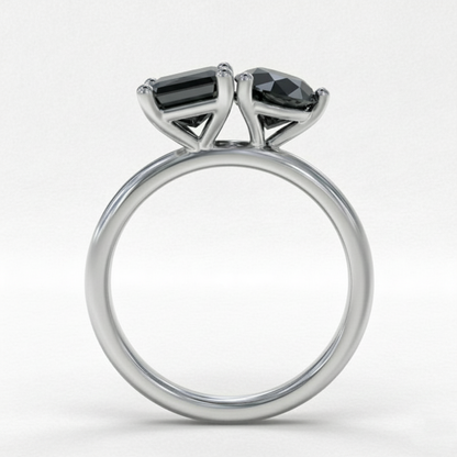 Emerald and Pear Fancy Black Color Diamonds Designer Ring - Shree Diamond Mfg