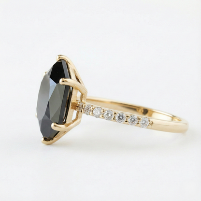 Black Colour Center Hexagon Shape Diamond Shoulder Set Ring - Shree Diamond Mfg