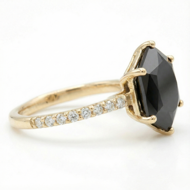 Black Colour Center Hexagon Shape Diamond Shoulder Set Ring - Shree Diamond Mfg