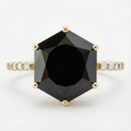 Black Colour Center Hexagon Shape Diamond Shoulder Set Ring