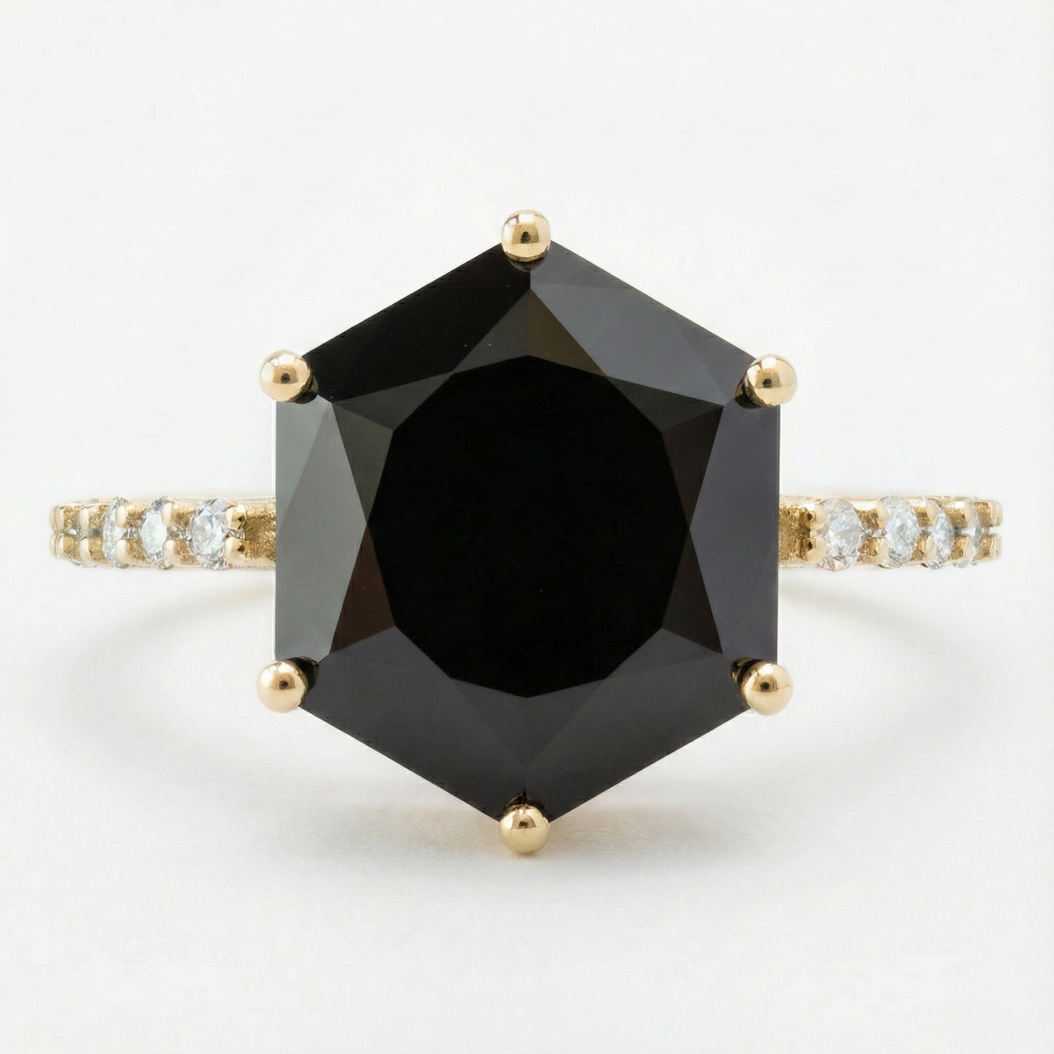 Black Colour Center Hexagon Shape Diamond Shoulder Set Ring - Shree Diamond Mfg