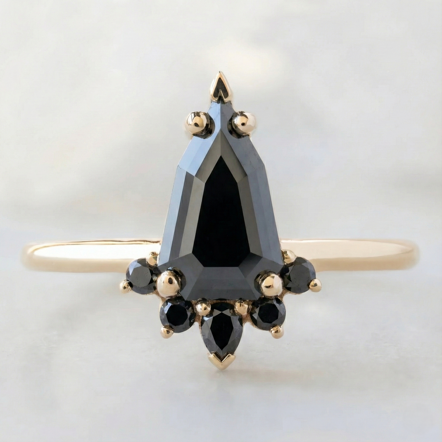 Geometric Shape Fancy Black Color Center Diamond 14 kt Solid Gold Ring