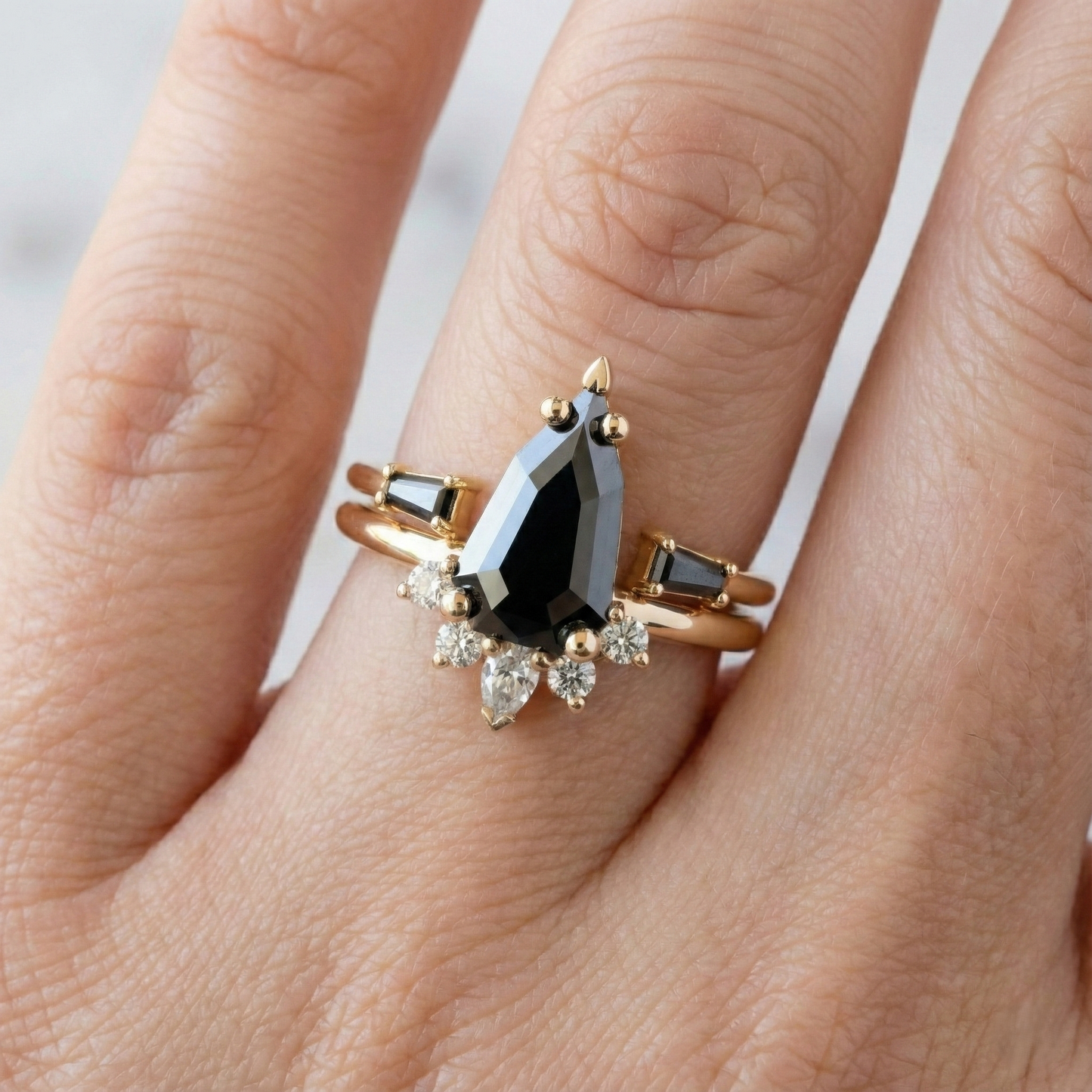 Geometric Shape Fancy Black Color Center Diamond Solid Gold Ring  Shree Diamond Mfg