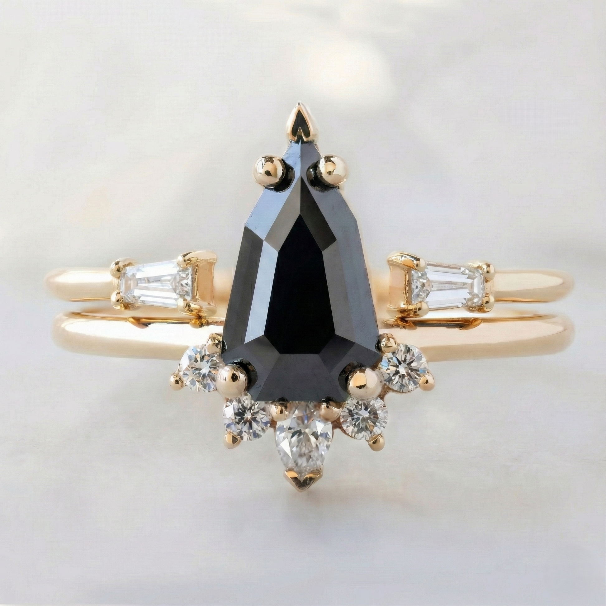 Geometric Shape Fancy Black Color Center Diamond Solid Gold Ring  Shree Diamond Mfg