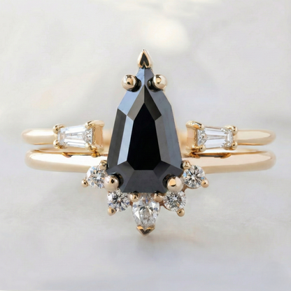 Geometric Shape Fancy Black Color Center Diamond Solid Gold Ring  Shree Diamond Mfg