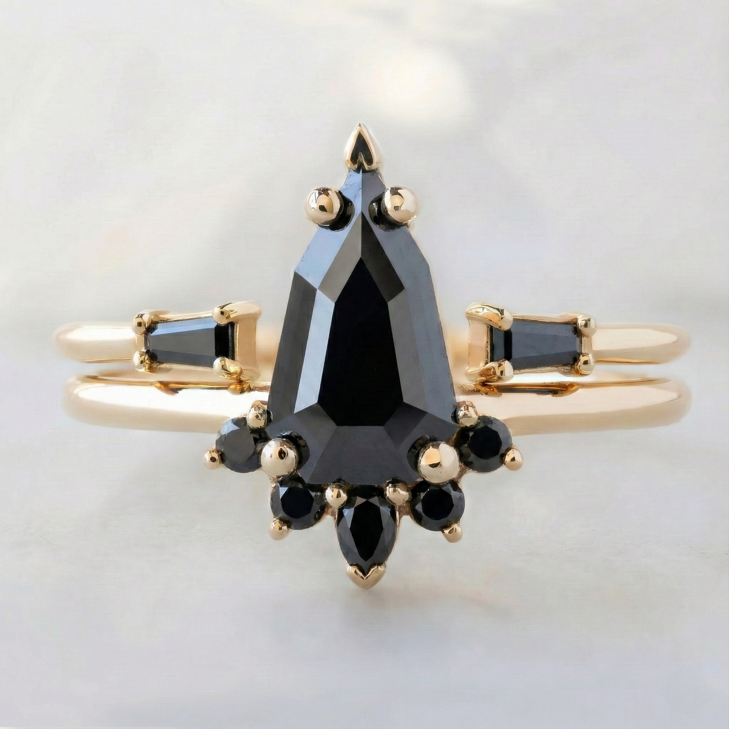 Geometric Shape Fancy Black Color Center Diamond Gold Ring