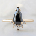 Geometric Shape Fancy Black Color Center Diamond V Shape Setting Engagement Ring