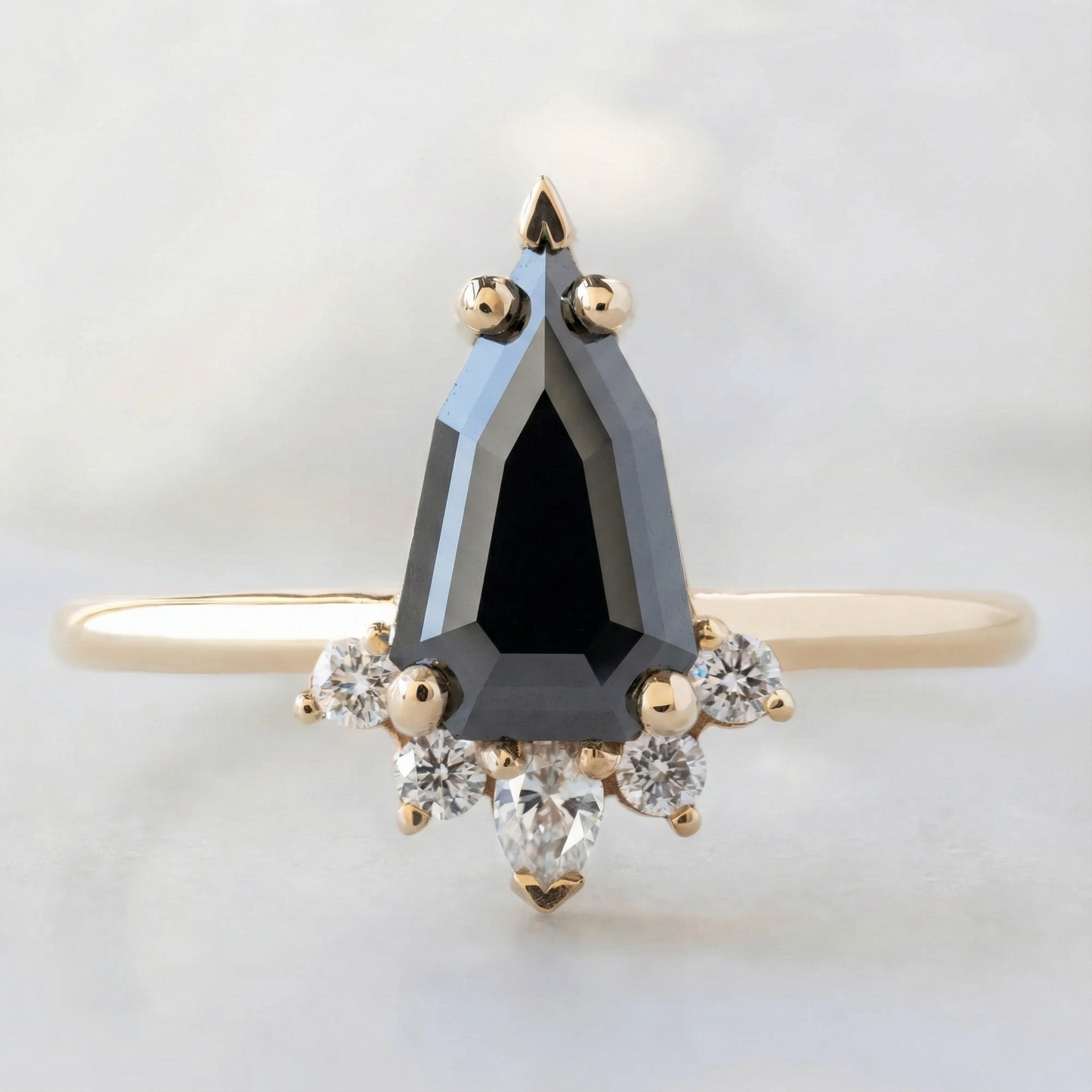 Geometric Shape Fancy Black Color Center Diamond V Shape Setting Engagement Ring