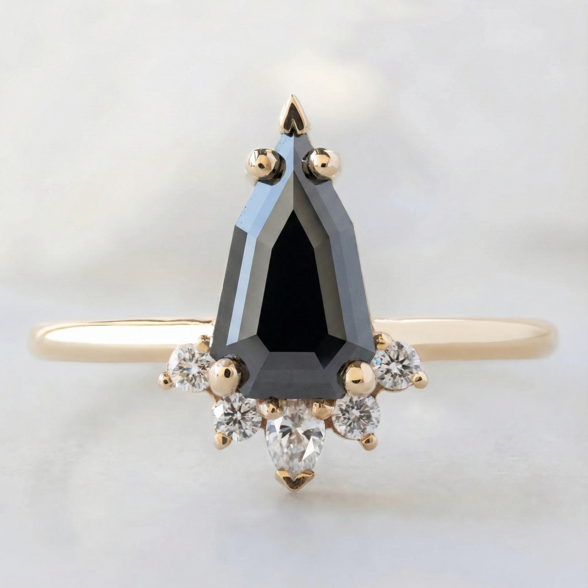 Geometric Shape Fancy Black Color Center Diamond V Shape Setting Engagement Ring