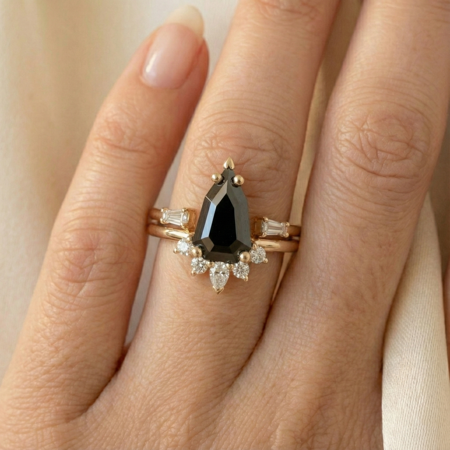 Geometric Shape Fancy Black Color Center Diamond Solid Gold Ring  Shree Diamond Mfg
