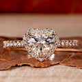 Heart Shape Lab Grown White Color Diamond Halo Engagement Gold Ring