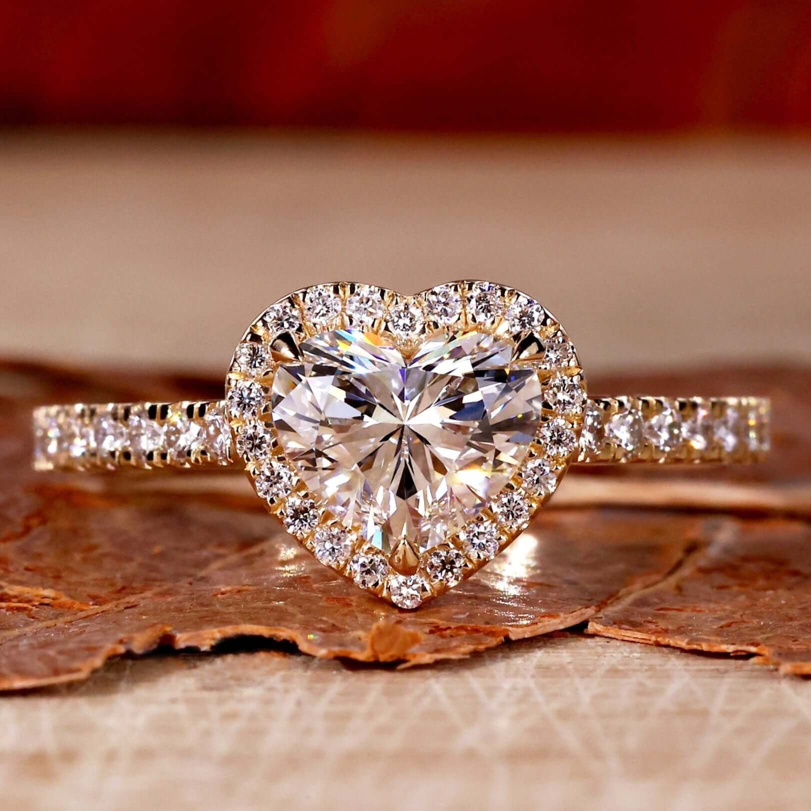Heart Shape Lab Grown White Color Diamond Halo Engagement Gold Ring  Shree Diamond Mfg