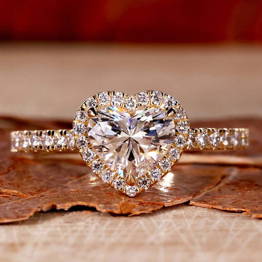 Heart Shape Lab Grown White Diamond Halo Gold Ring  Shree Diamond Mfg