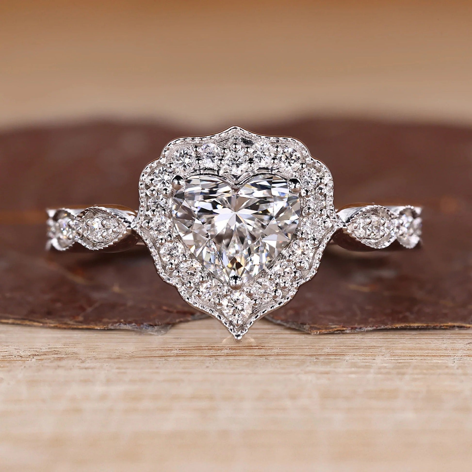 Heart Cut Lab Grown Sparkle Diamond Halo Engagement Royal Gold Ring  Shree Diamond Mfg