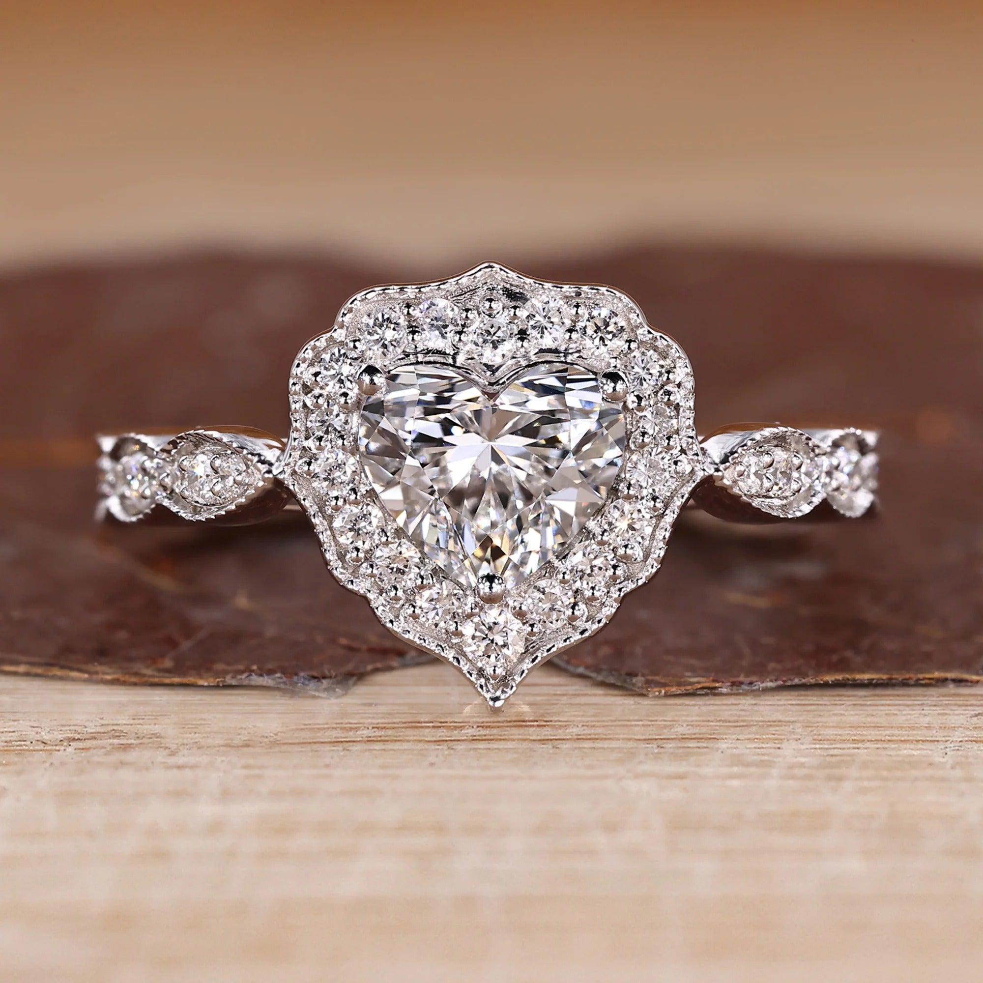 Heart Cut Lab Grown Sparkle Diamond Halo Engagement Royal Gold Ring  Shree Diamond Mfg