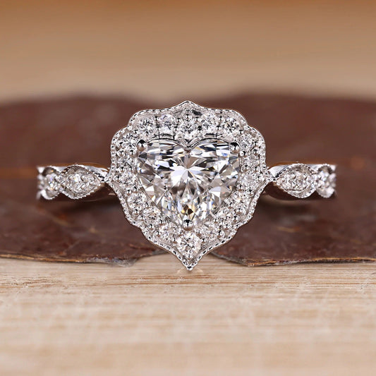 Heart Cut Lab Grown Sparkle Diamond Halo Engagement Royal Gold Ring  Shree Diamond Mfg
