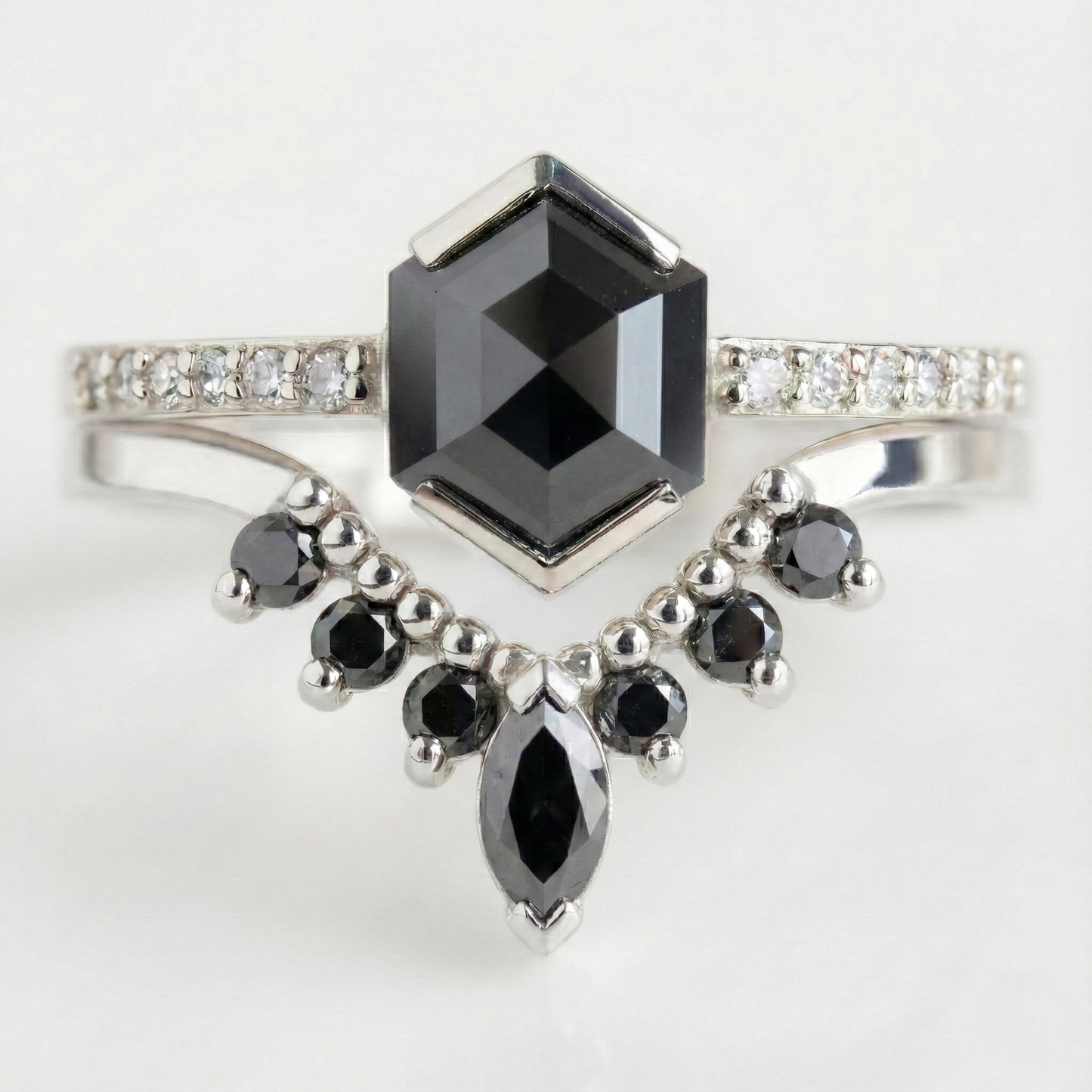 Hexagon Single Cut Fancy Black Color Center Diamond Solid Yellow Gold Ring - Shree Diamond Mfg