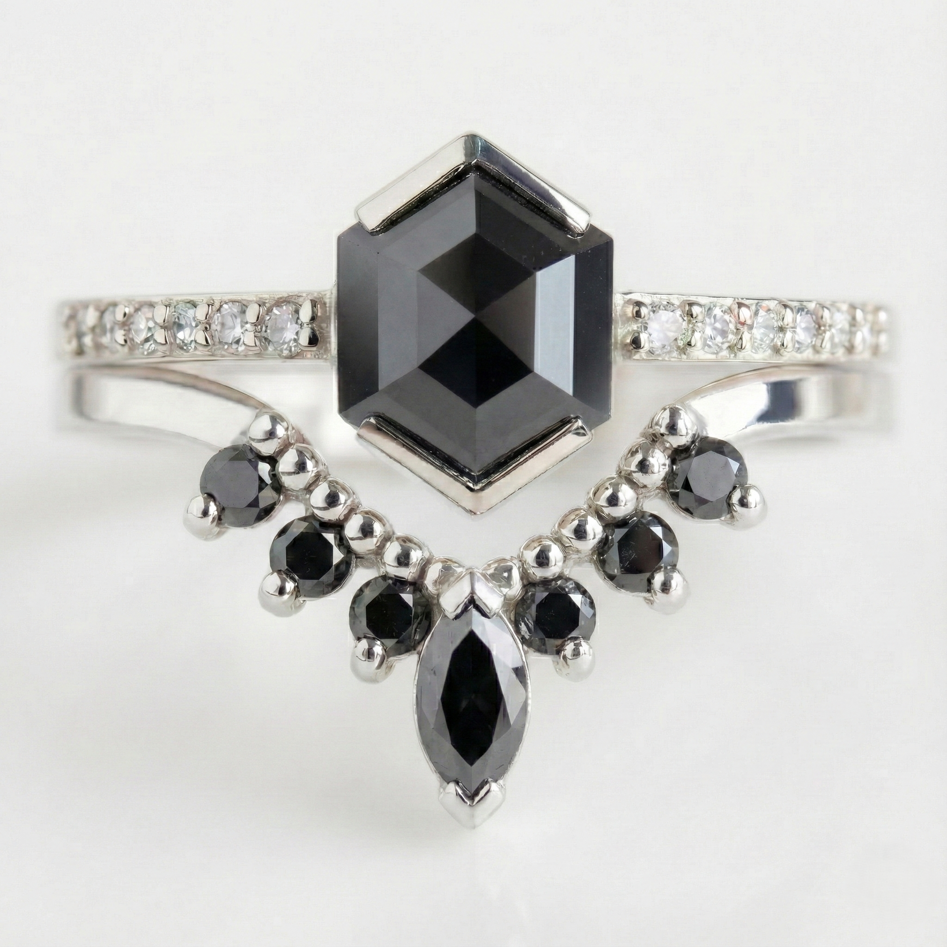 Hexagon Single Cut Fancy Black Color Center Diamond Solid Yellow Gold Ring - Shree Diamond Mfg