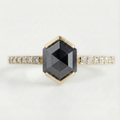 Hexagon Single Cut Black Colour Center Diamond Solid Gold Ring