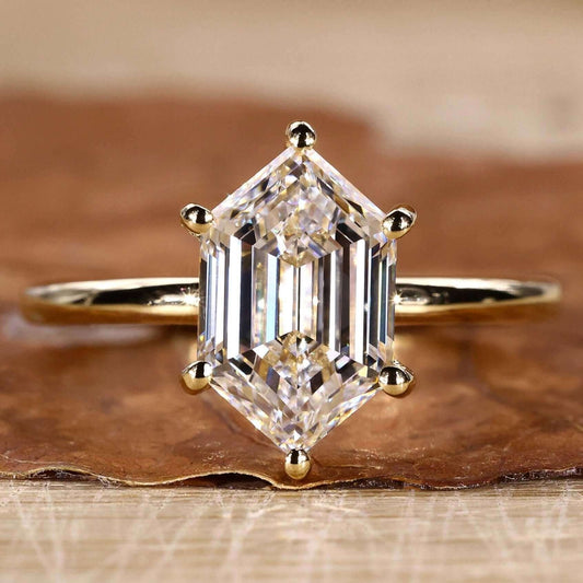 Long Hexagon Step Cut Lab Grown Diamond Solitaire Prong Setting Engagement Gold Ring  Shree Diamond Mfg