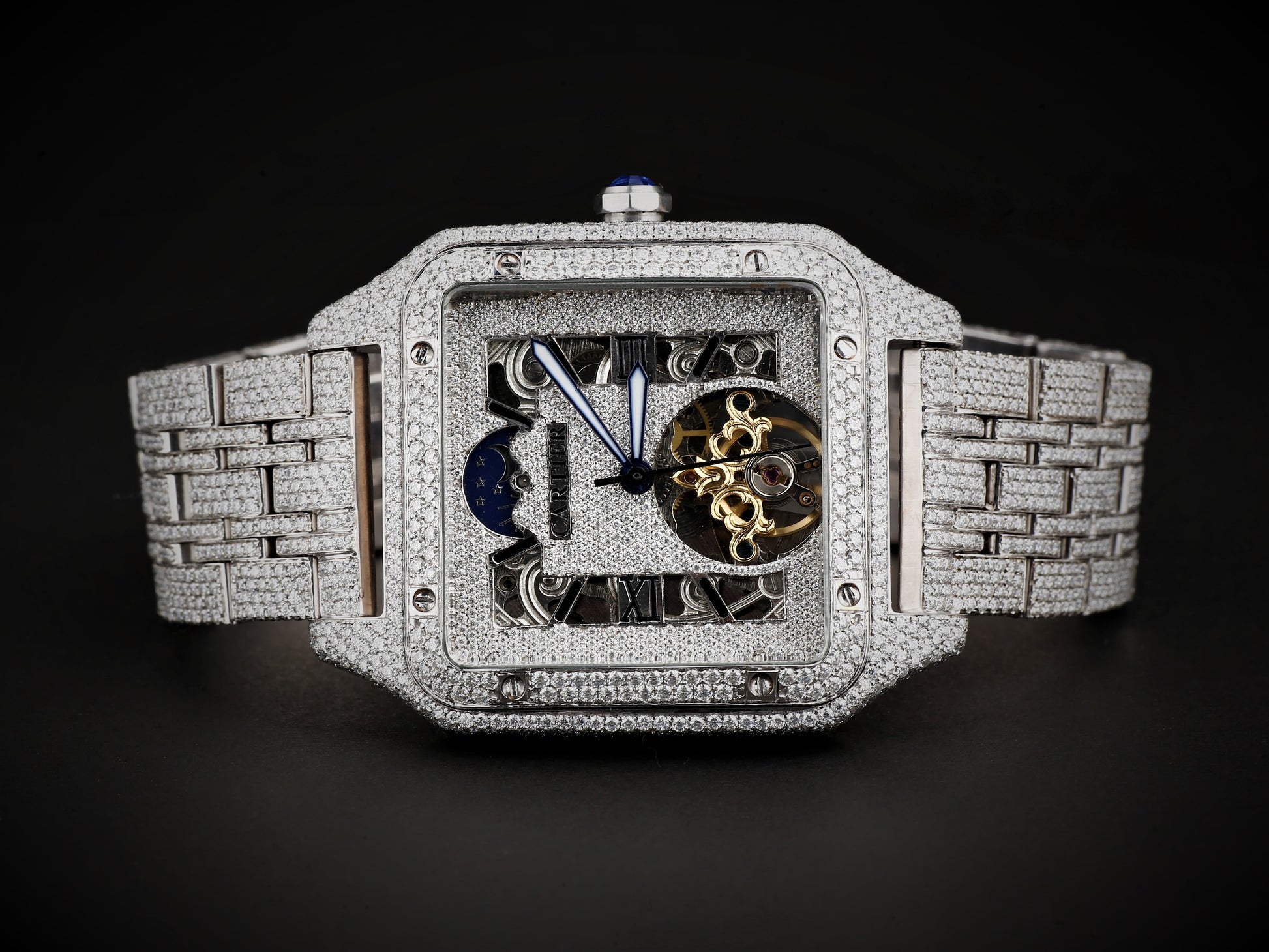 Luxury Cartier Watch in Real VVS Moissanite Diamond Watch, Handmade Stainless Steel Watch For Men/Women