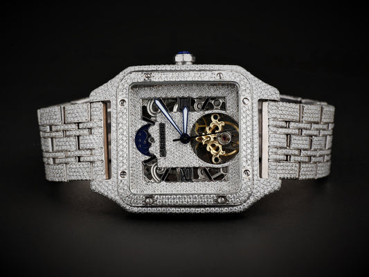 Luxury Cartier Watch in Real VVS Moissanite Diamond Watch, Handmade Stainless Steel Watch For Men/Women