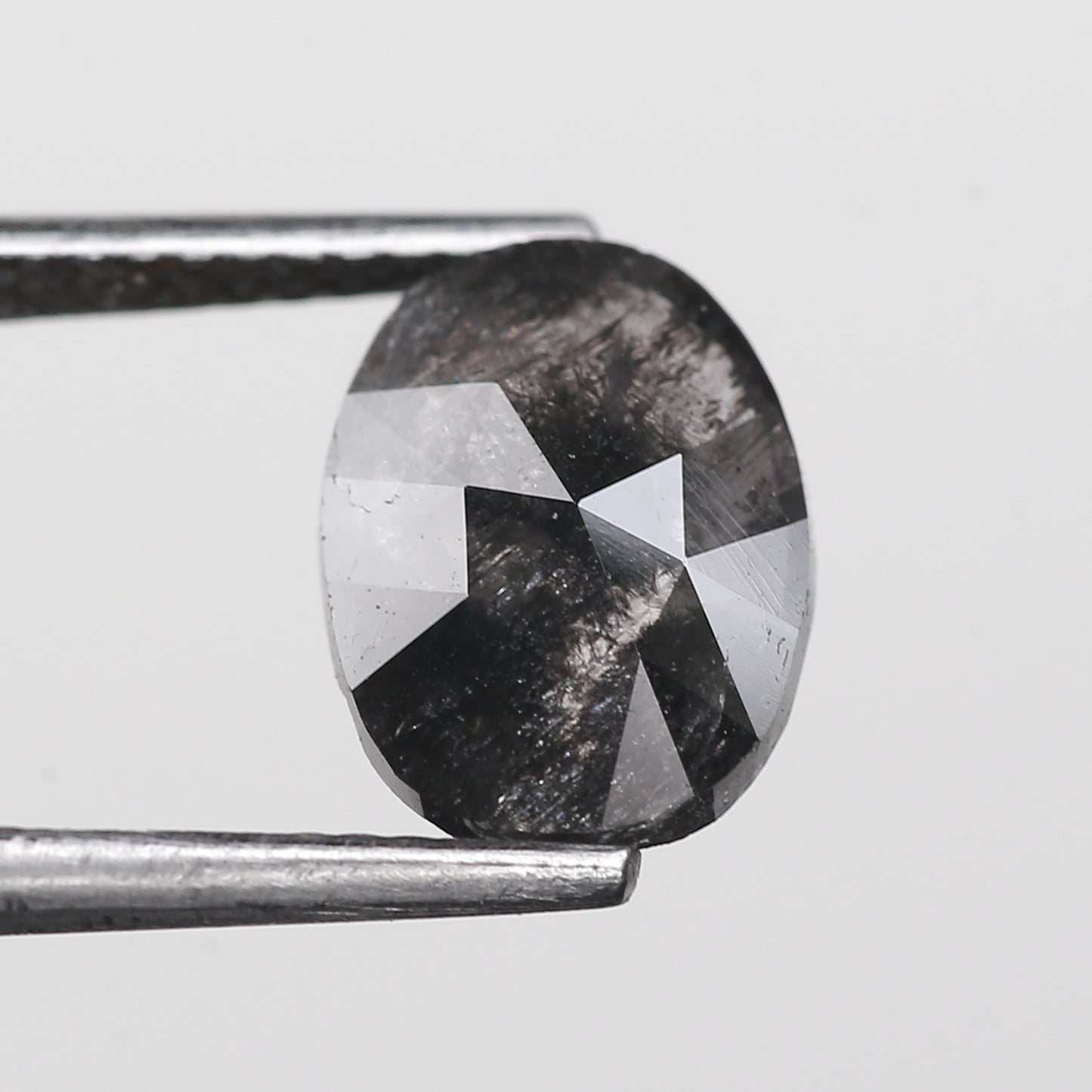 1.71 Ct. Oval Rose Cut Salt and Pepper Fancy Black Color Natural Diamond 9.81 mm