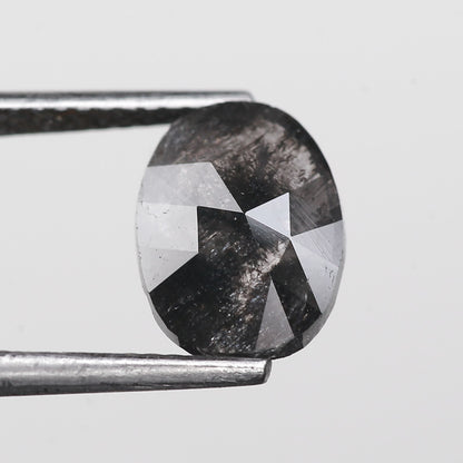 1.71 Ct. Oval Rose Cut Salt and Pepper Fancy Black Color Natural Diamond 9.81 mm