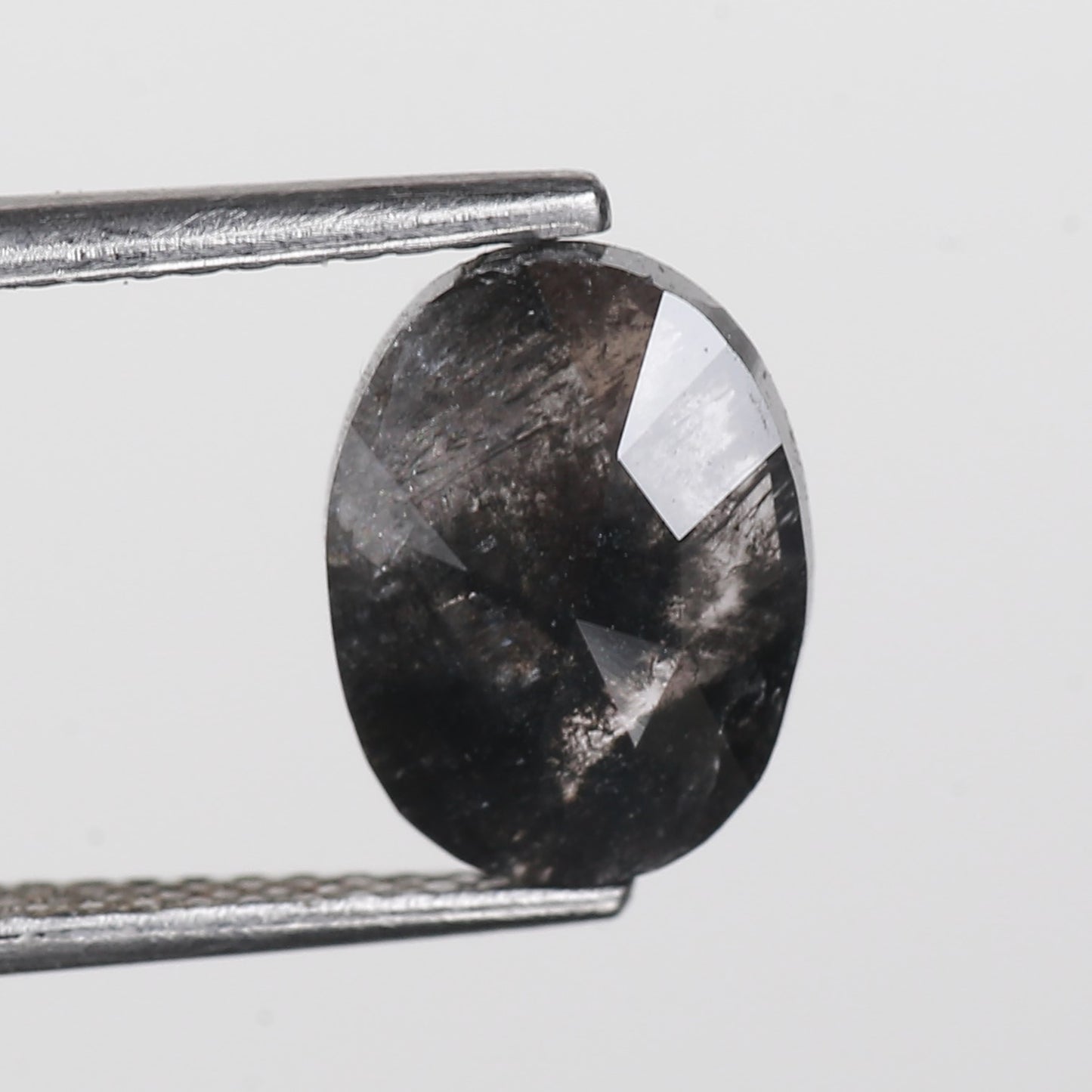 1.71 Ct. Oval Rose Cut Salt and Pepper Fancy Black Color Natural Diamond 9.81 mm