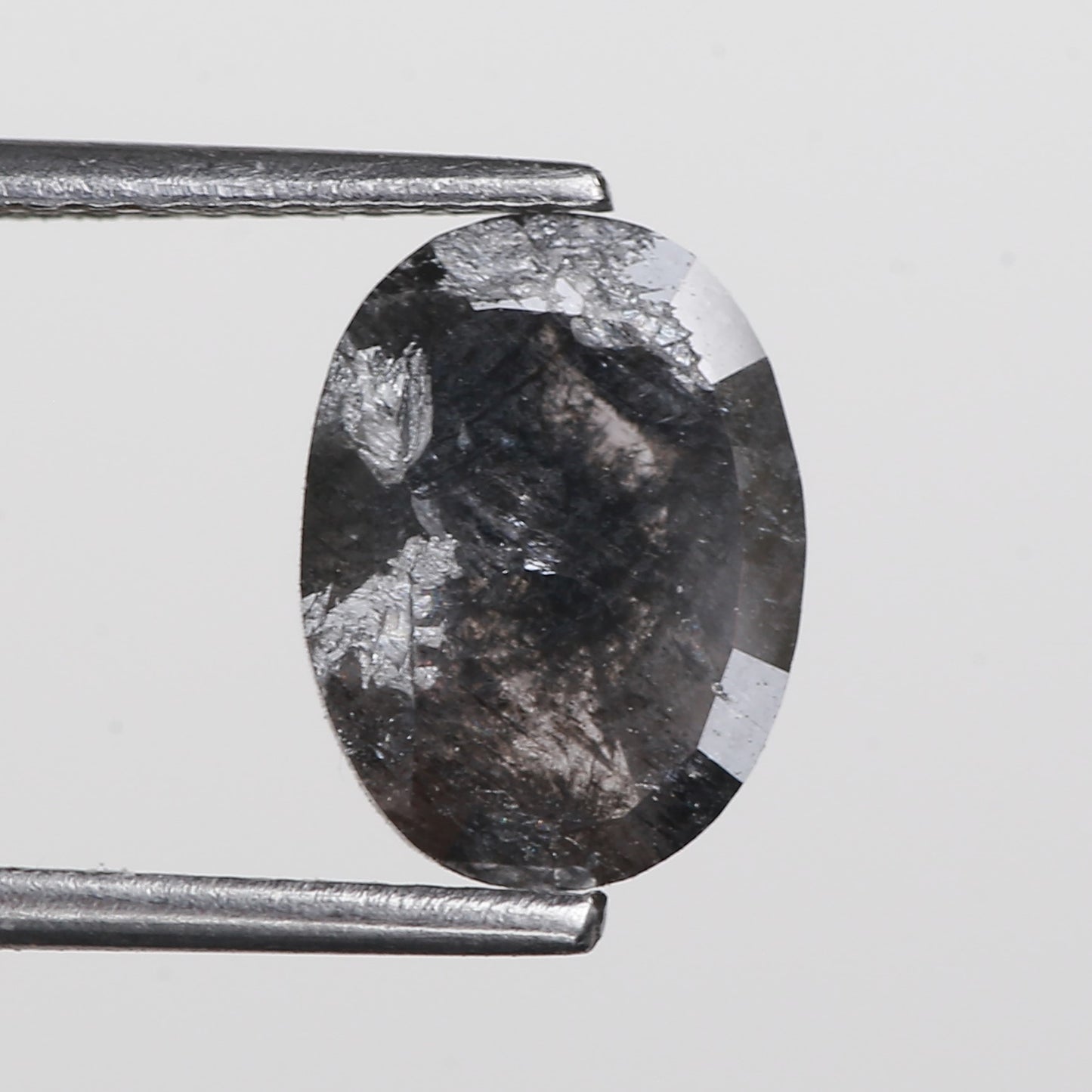 1.71 Ct. Oval Rose Cut Salt and Pepper Fancy Black Color Natural Diamond 9.81 mm