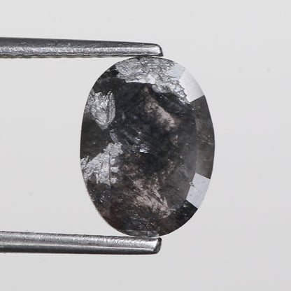 1.71 Ct. Oval Rose Cut Salt and Pepper Fancy Black Color Natural Diamond 9.81 mm